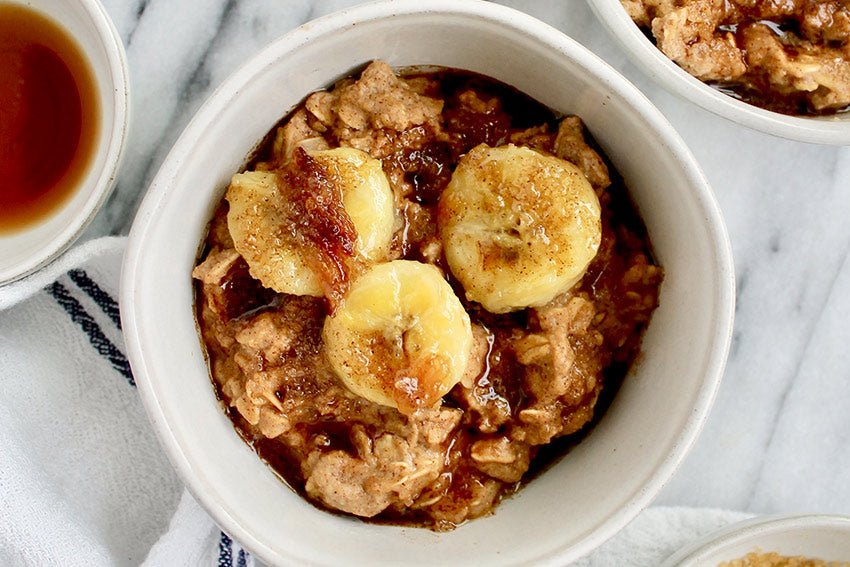 Coffee Cake Oatmeal with Caramelized Bananas