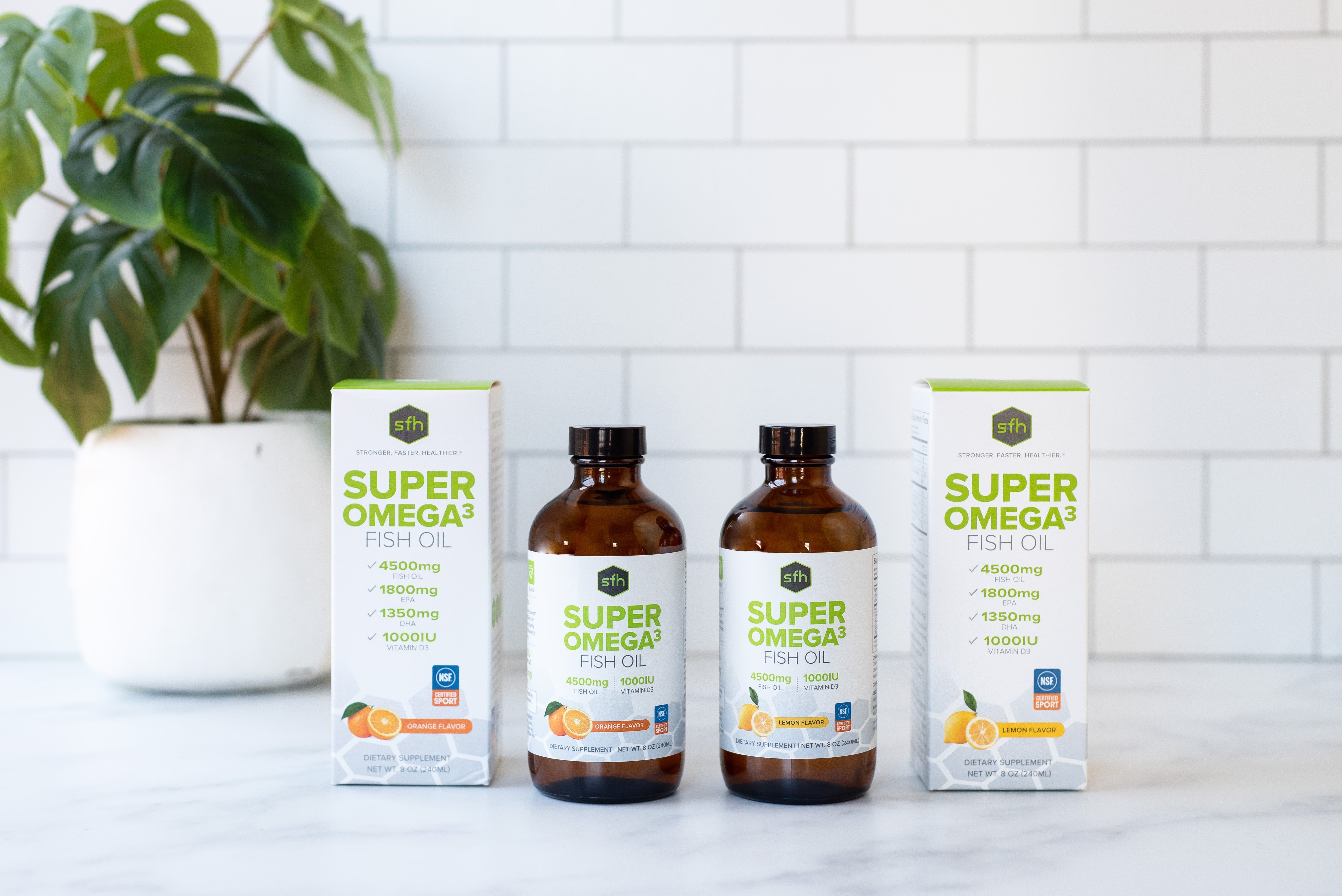 Bottles of Fish Oil on a Kitchen Counter