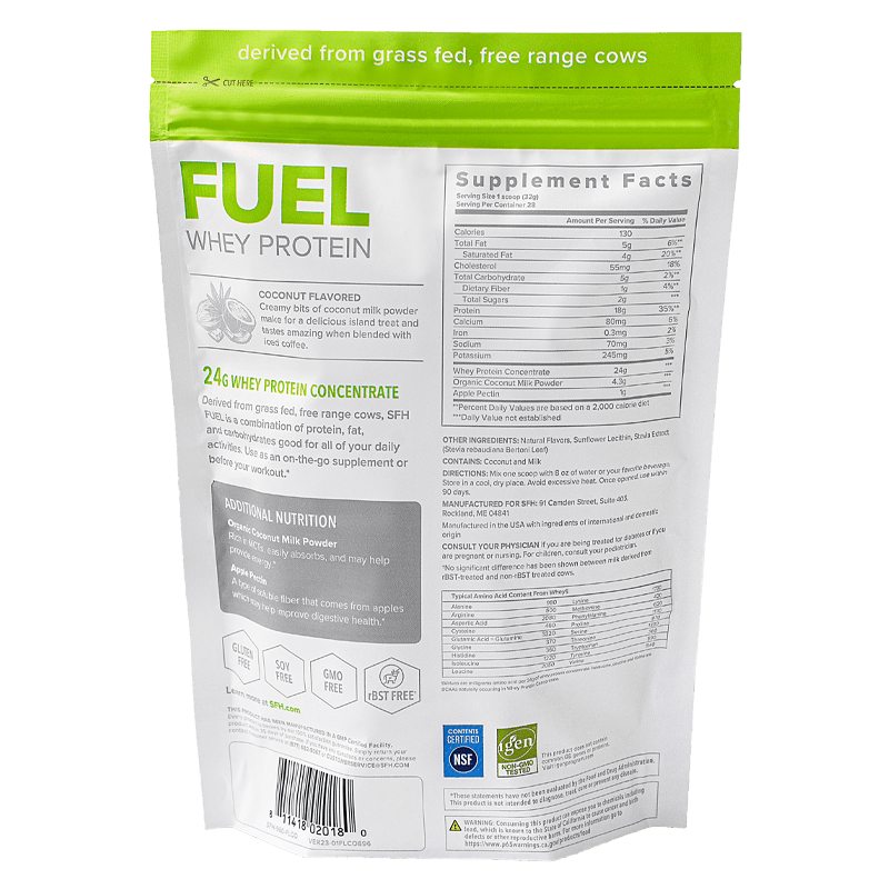 grass fed fuel whey protein coconut flavor