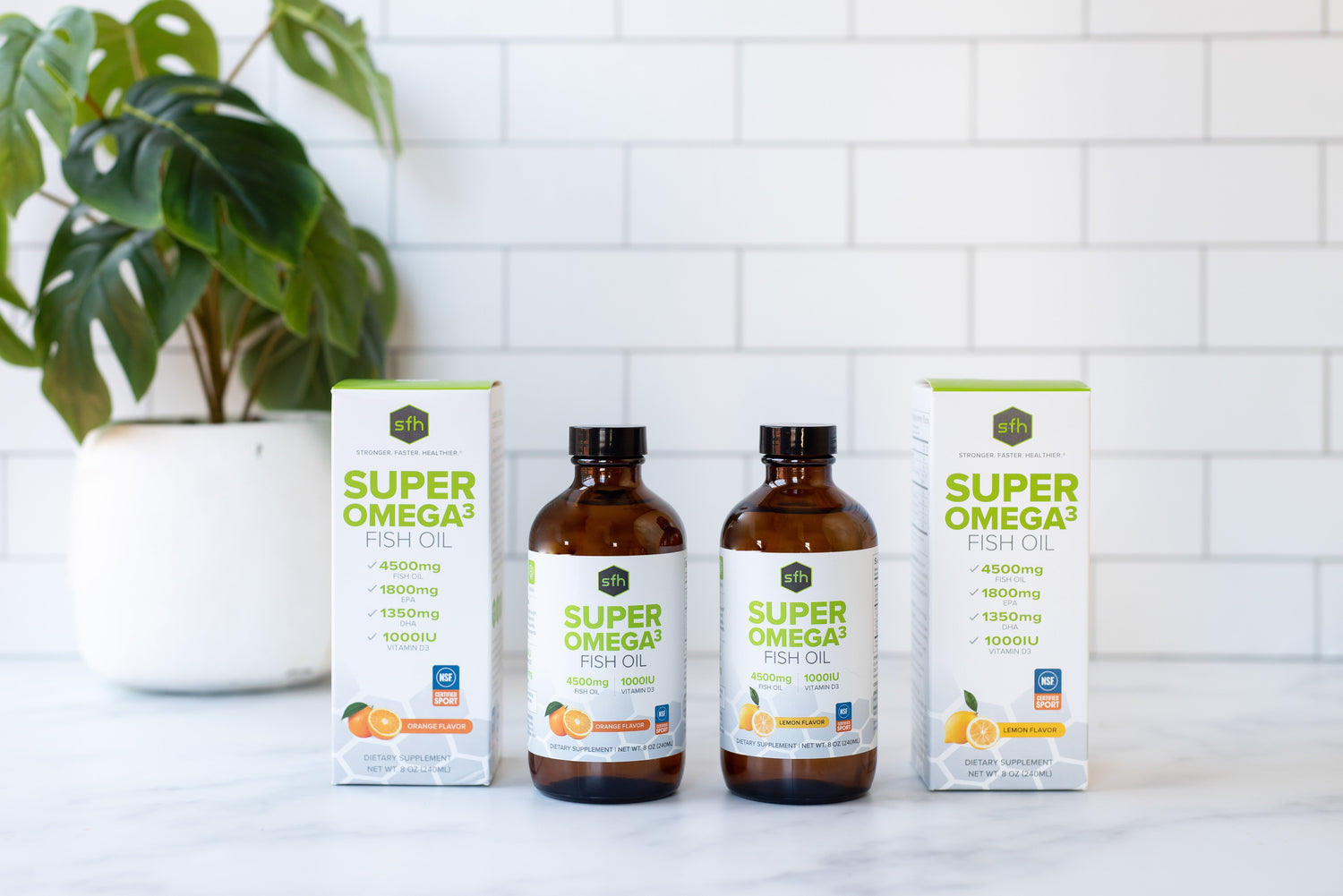 Bottles of Fish Oil on a Kitchen Counter