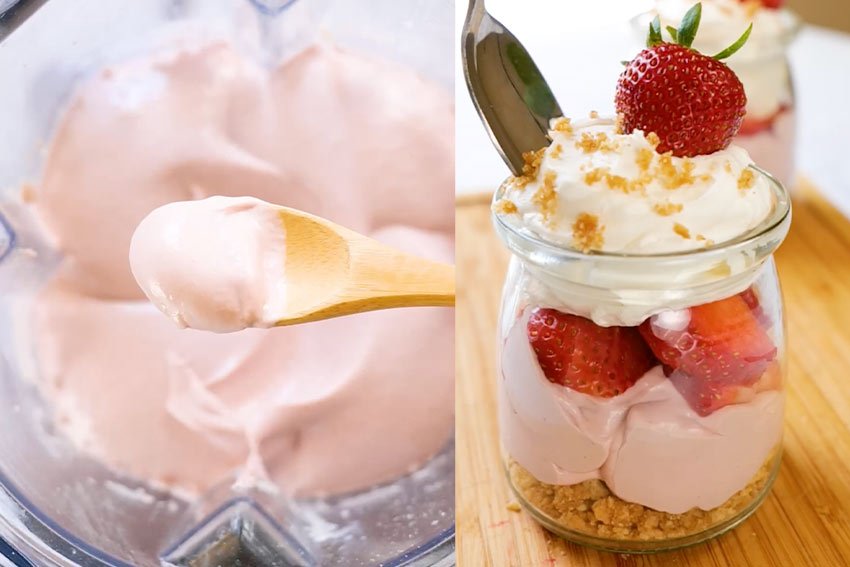 Mini No Bake Protein Strawberry Cheesecake