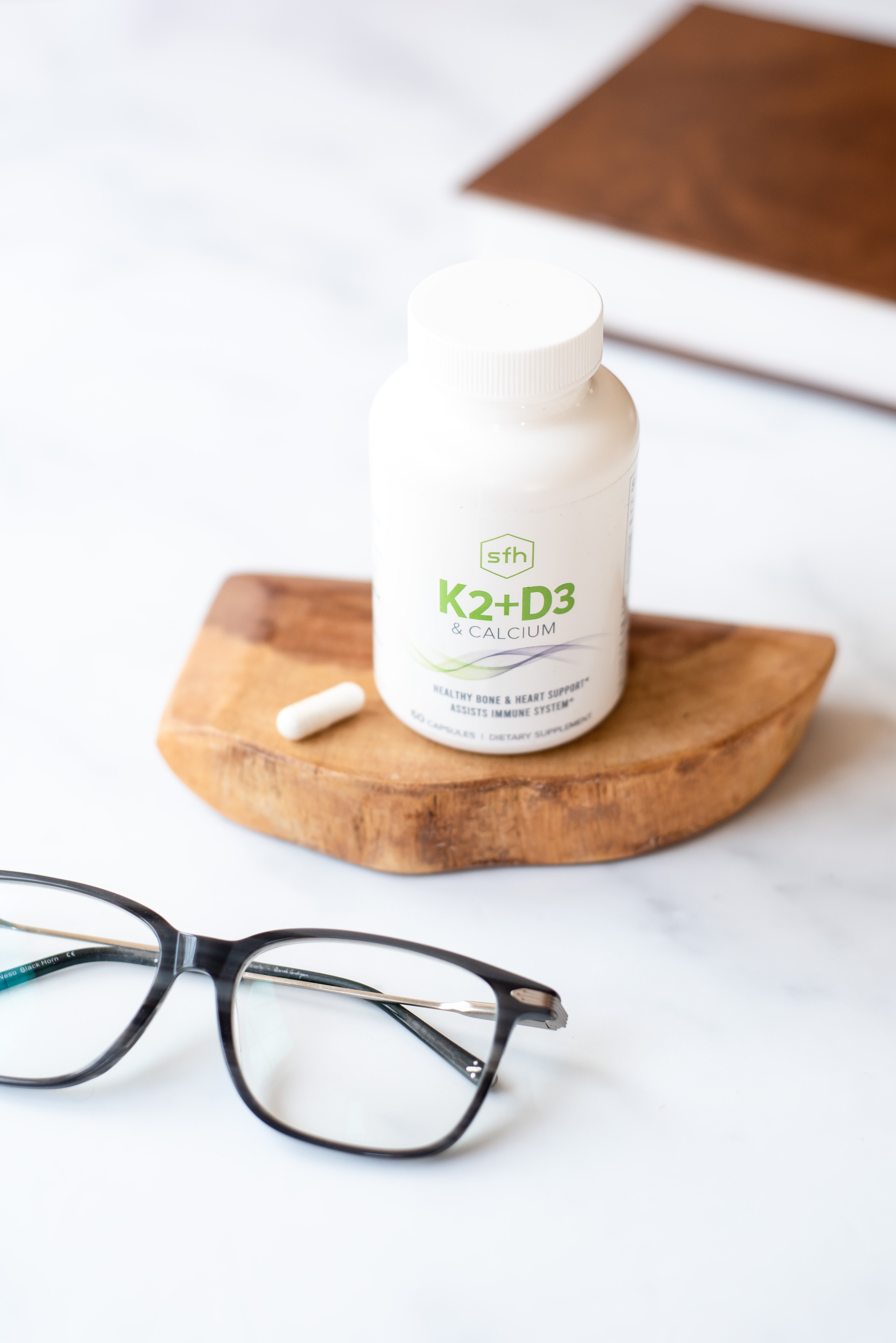 Vitamin K2 D3 and calcium capsules with BioPerine for absorption