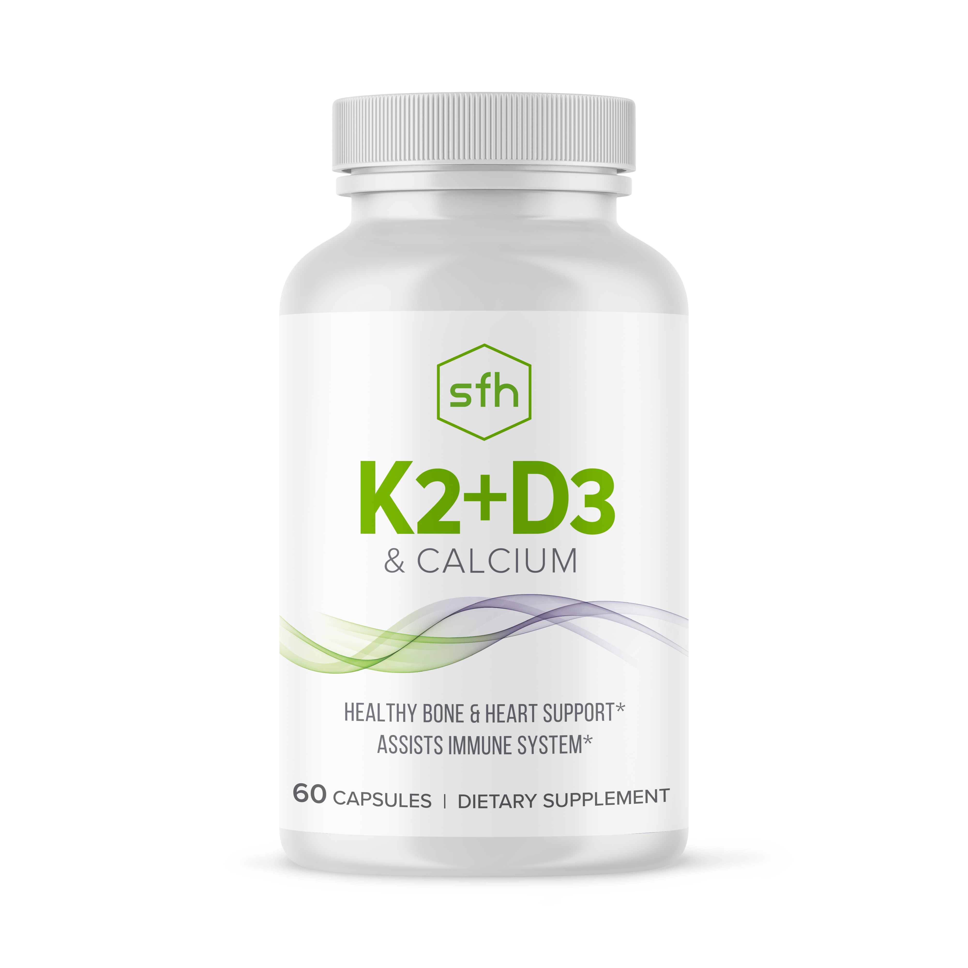Bottle of K2 D3 Calcium supplement for bone health support