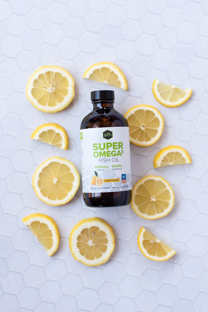 Orange flavored omega 3 fish oil with added vitamin D3 in 240ml bottle